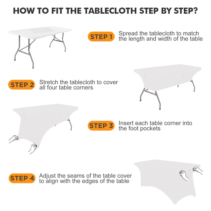 SEPARO Spandex Table Cover 2 Pack 6FT White Fitted Tablecloths,Washable Wrinkle Resistant Stretch Table Cloth Rectangle for Party Hosting Supplies,Wedding Decorations,Vendor Display,Banquet - Image 4